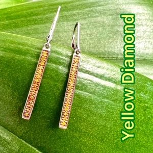 NWT FEMME LUX 925 STERLING SILVER & YELLOW DIAMOND STICK EARRINGS JEWELRY